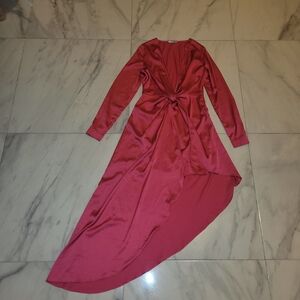 Silk Pink Twist Front Dress Assymetrical M sz.